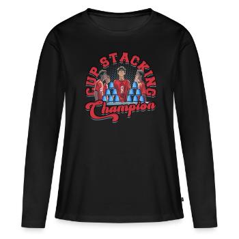 Champion de l’empilement de gobelets - T-shirt manches longues Premium bio Femme - noir - Devant - Julia (174cm)