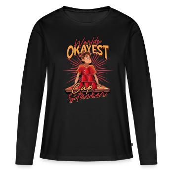 Worlds Okayest Empileur de gobelets - T-shirt manches longues Premium bio Femme - noir - Devant - Julia (174cm)