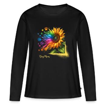 Chien Maman Chien Fête des Mères Arc-en-ciel Tournesol Wau - T-shirt manches longues Premium bio Femme - noir - Devant - Julia (174cm)