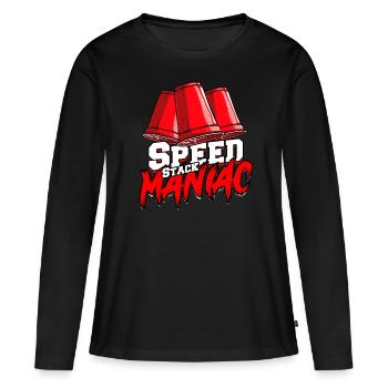 Empilage de gobelets Speed Stack Maniac - T-shirt manches longues Premium bio Femme - noir - Devant - Julia (174cm)