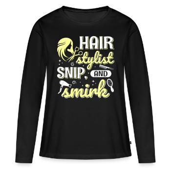 Coiffeur Coiffeur Coiffeur Coiffeur - T-shirt manches longues Premium bio Femme - noir - Devant - Julia (174cm)