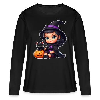 Cute witch with black cat and pumpkin - Women's Premium Organic Long Sleeve Shirt - black - Front - Julia (174cm)