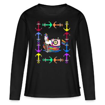 Licornes arc-en-ciel Drapeau arc-en-ciel LGBT - T-shirt manches longues Premium bio Femme - noir - Devant - Julia (174cm)