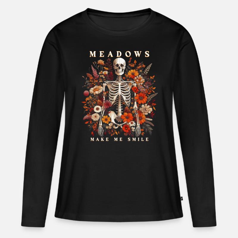 Cottagecore Meadows Make Me Smile - Frauen Premium Bio Langarmshirt - Schwarz