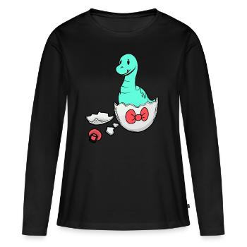Dino Baby Geburt Schwangerschaft Eierschale - Frauen Premium Bio Langarmshirt - Schwarz - Vorne - Julia (174cm)