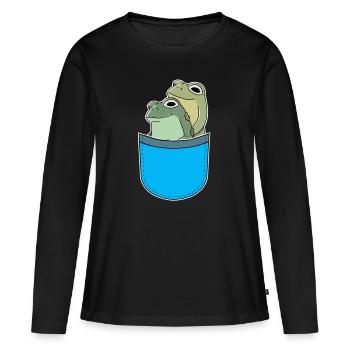 Poches : Grenouilles, Grenouille, Amphibien, Crapauds - T-shirt manches longues Premium bio Femme - noir - Devant - Julia (174cm)