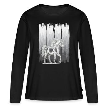 Cheval de forêt Chevaux Licornes Licorne Cheval sauvage - T-shirt manches longues Premium bio Femme - noir - Devant - Julia (174cm)