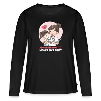 Infirmière maman administrant des soins : le quart de travail de maman 24 heures sur 24, 7 jours sur 7 - T-shirt manches longues Premium bio Femme - noir - Devant - Julia (174cm)