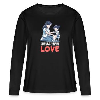 Maman infirmière gardant ensemble des pansements et de l’amour - T-shirt manches longues Premium bio Femme - noir - Devant - Julia (174cm)