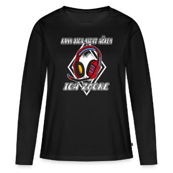 Je ne t’entends pas, je joue, je joue - T-shirt manches longues Premium bio Femme - noir - Devant - Julia (174cm)