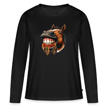 Pasta Lover Horse - Women's Premium Organic Long Sleeve Shirt - black - Front - Julia (174cm)