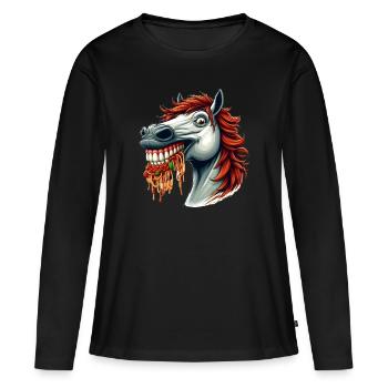 Pasta Lover Horse - Women's Premium Organic Long Sleeve Shirt - black - Front - Julia (174cm)