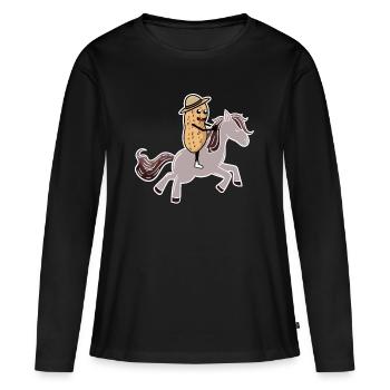 Cacahuète chevaux cavalier cavalier écrou - T-shirt manches longues Premium bio Femme - noir - Devant - Julia (174cm)