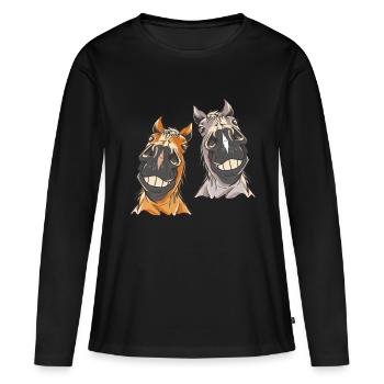 Cheval tête cheval chevaux - T-shirt manches longues Premium bio Femme - noir - Devant - Julia (174cm)