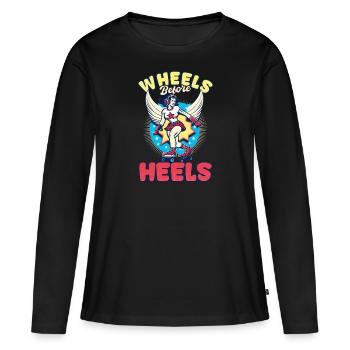 Roller Derby Räder vor Absätzen - Frauen Premium Bio Langarmshirt - Schwarz - Vorne - Julia (174cm)