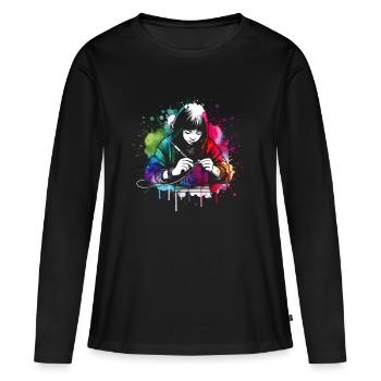 girl who love knitting - Women's Premium Organic Long Sleeve Shirt - black - Front - Julia (174cm)