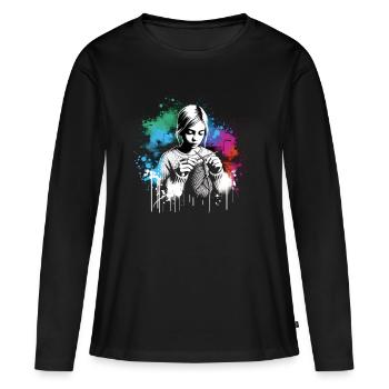 girl who love crocheting - Women's Premium Organic Long Sleeve Shirt - black - Front - Julia (174cm)
