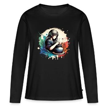Girl who love pottery - Women's Premium Organic Long Sleeve Shirt - black - Front - Julia (174cm)
