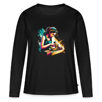 fille qui aime le travail du bois - T-shirt manches longues Premium bio Femme - noir - Devant - Julia (174cm)