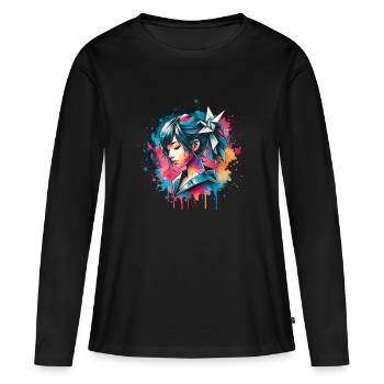 girl who love origami - Women's Premium Organic Long Sleeve Shirt - black - Front - Julia (174cm)