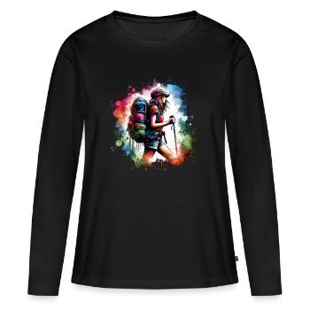fille qui aime la randonnée - T-shirt manches longues Premium bio Femme - noir - Devant - Julia (174cm)