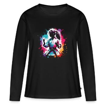fille qui aime le karaté - T-shirt manches longues Premium bio Femme - noir - Devant - Julia (174cm)