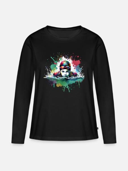 Mädchen, die gerne schwimmen - Frauen Premium Bio Langarmshirt - Schwarz