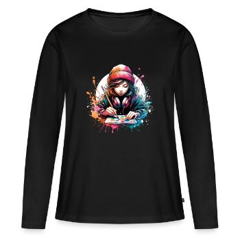 fille qui aime peindre - T-shirt manches longues Premium bio Femme - noir - Devant - Julia (174cm)