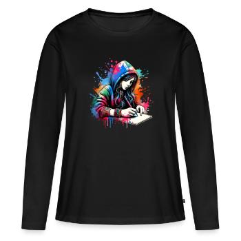 Mädchen, die gerne schreiben - Frauen Premium Bio Langarmshirt - Schwarz - Vorne - Julia (174cm)