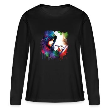 girl who love drawing - Women's Premium Organic Long Sleeve Shirt - black - Front - Julia (174cm)