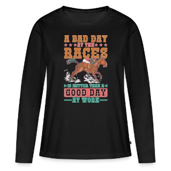 Une mauvaise journée aux courses vaut mieux qu’une journée de travail 1 - T-shirt manches longues Premium bio Femme - noir - Devant - Julia (174cm)