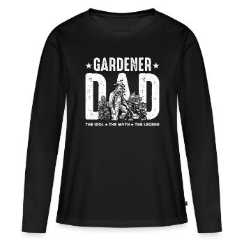 Papa jardinier L’idole Le mythe L’amoureux des plantes - T-shirt manches longues Premium bio Femme - noir - Devant - Julia (174cm)