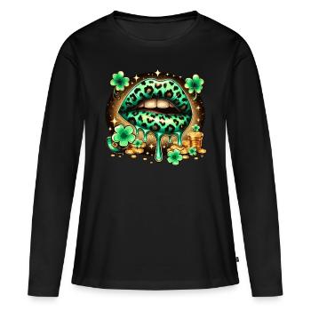 Irish Lips St Patricks Day - Frauen Premium Bio Langarmshirt - Schwarz - Vorne - Julia (174cm)