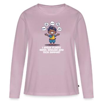 Les Amérindiens parlent hindi, anglais Support technique - T-shirt manches longues Premium bio Femme - rose poudré - Devant - Julia (174cm)
