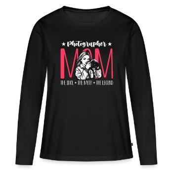 Photographe Maman L’idole Le mythe La photographie - T-shirt manches longues Premium bio Femme - noir - Devant - Julia (174cm)