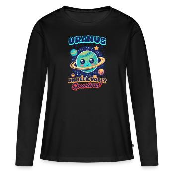 Uranus Uranus : incroyablement spacieux ! - T-shirt manches longues Premium bio Femme - noir - Devant - Julia (174cm)