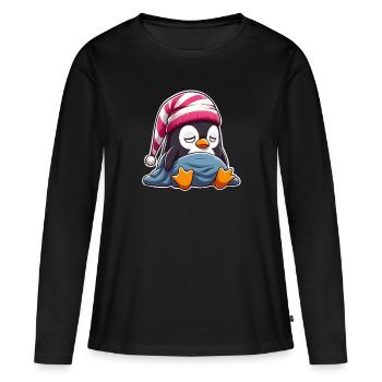 Schläfriger Pinguin im Schlafanzug - Frauen Premium Bio Langarmshirt - Schwarz - Vorne - Julia (174cm)