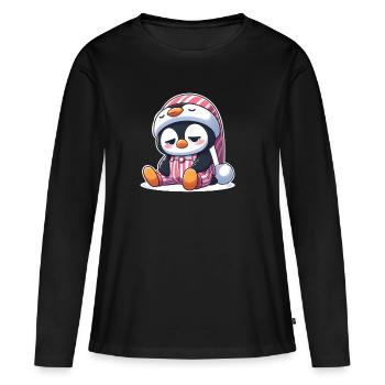 Schläfriger Pinguin im Schlafanzug - Frauen Premium Bio Langarmshirt - Schwarz - Vorne - Julia (174cm)