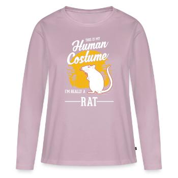 Costume de rat Haloween Propriétaire de rat - T-shirt manches longues Premium bio Femme - rose poudré - Devant - Julia (174cm)