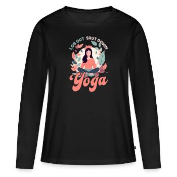 Drôle d’amateur de yoga Se déconnecter Arrêter le yoga - T-shirt manches longues Premium bio Femme - noir - Devant - Julia (174cm)