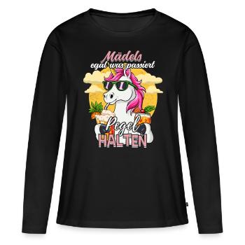 Mädels Egal Was Passiert Pegel Halten - Frauen Premium Bio Langarmshirt - Schwarz - Vorne - Julia (174cm)