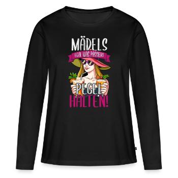 Mädels Egal Was Passiert Pegel Halten - Frauen Premium Bio Langarmshirt - Schwarz - Vorne - Julia (174cm)