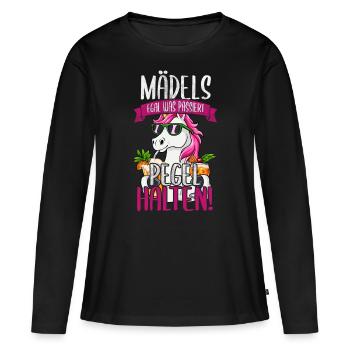 Mädels Egal Was Passiert Pegel Halten - Frauen Premium Bio Langarmshirt - Schwarz - Vorne - Julia (174cm)