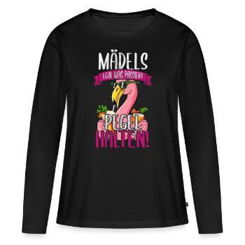 Mädels Egal Was Passiert Pegel Halten - Frauen Premium Bio Langarmshirt - Schwarz - Vorne - Julia (174cm)
