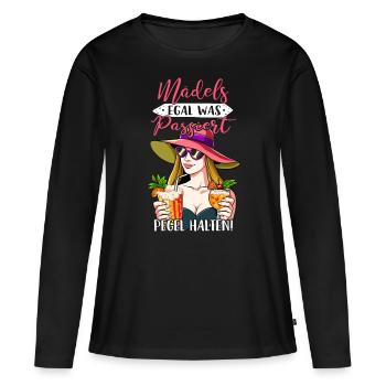Mädels Egal Was Passiert Pegel Halten - Frauen Premium Bio Langarmshirt - Schwarz - Vorne - Julia (174cm)