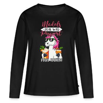 Mädels Egal Was Passiert Pegel Halten - Frauen Premium Bio Langarmshirt - Schwarz - Vorne - Julia (174cm)