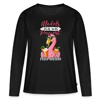 Mädels Egal Was Passiert Pegel Halten - Frauen Premium Bio Langarmshirt - Schwarz - Vorne - Julia (174cm)