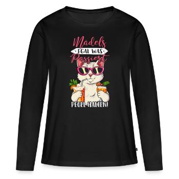 Mädels Egal Was Passiert Pegel Halten - Frauen Premium Bio Langarmshirt - Schwarz - Vorne - Julia (174cm)