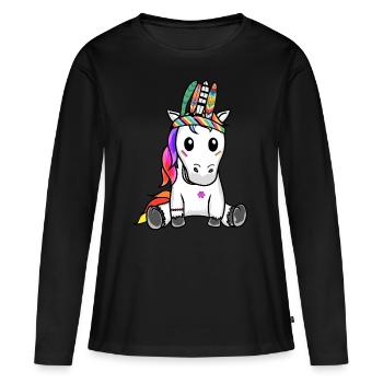 Licorne Licornes Hippie Hippies Chaman - T-shirt manches longues Premium bio Femme - noir - Devant - Julia (174cm)