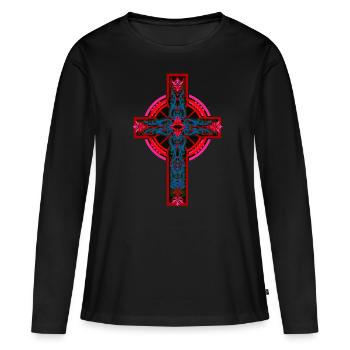 Croix Croix Crucifix Jésus Dieu Église - T-shirt manches longues Premium bio Femme - noir - Devant - Julia (174cm)